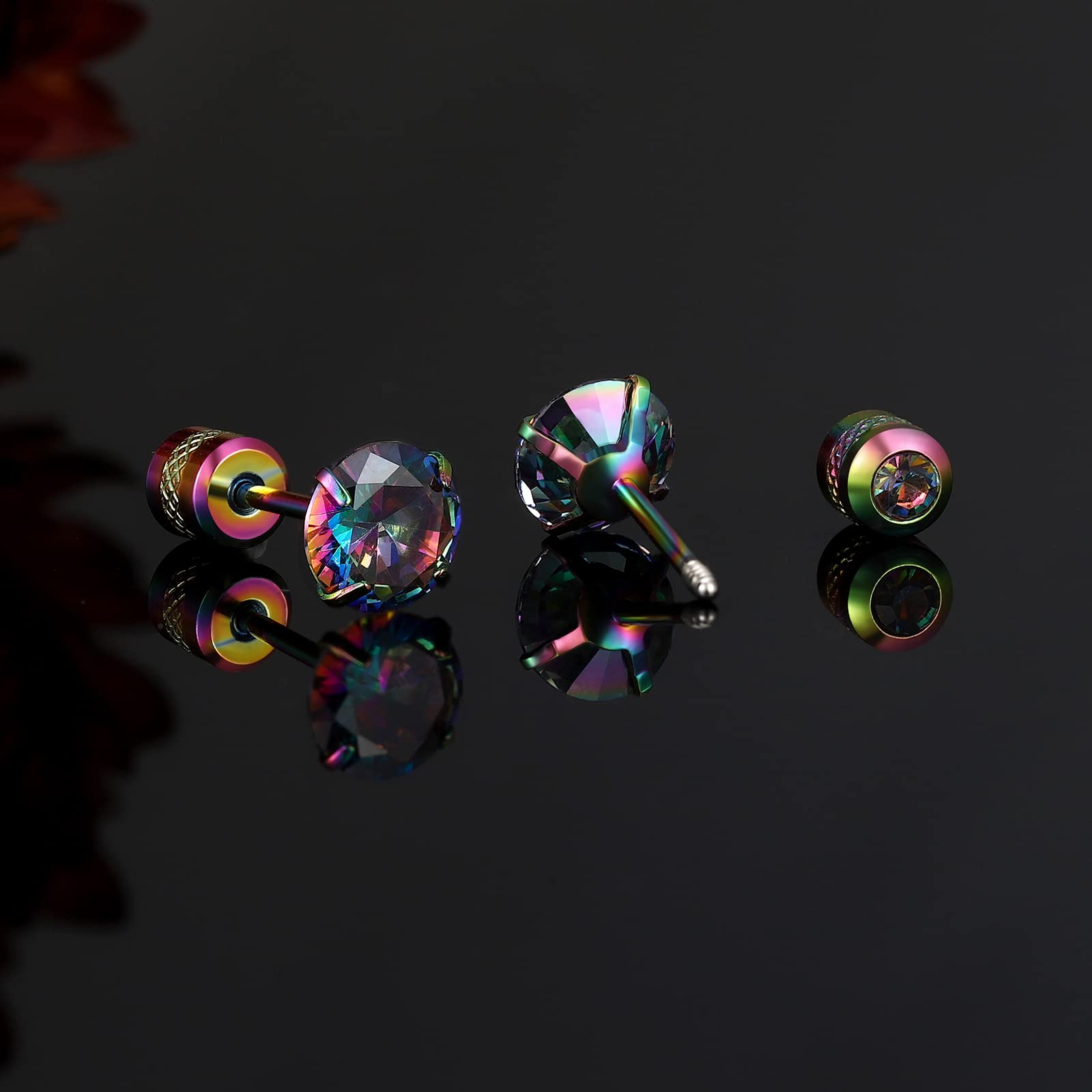 5 Pack Titanium Stud Earrings Screw Back for Women & Men - Hypoallergenic Stainless Steel Tiny Cubic Zirconia Tragus 20G Piercing Jewelry - Sensitive Ears Friendly Simulated Diamond Cartilage Earrings Rainbow Color - Perfect for Daily Wear, Parties & Gifts