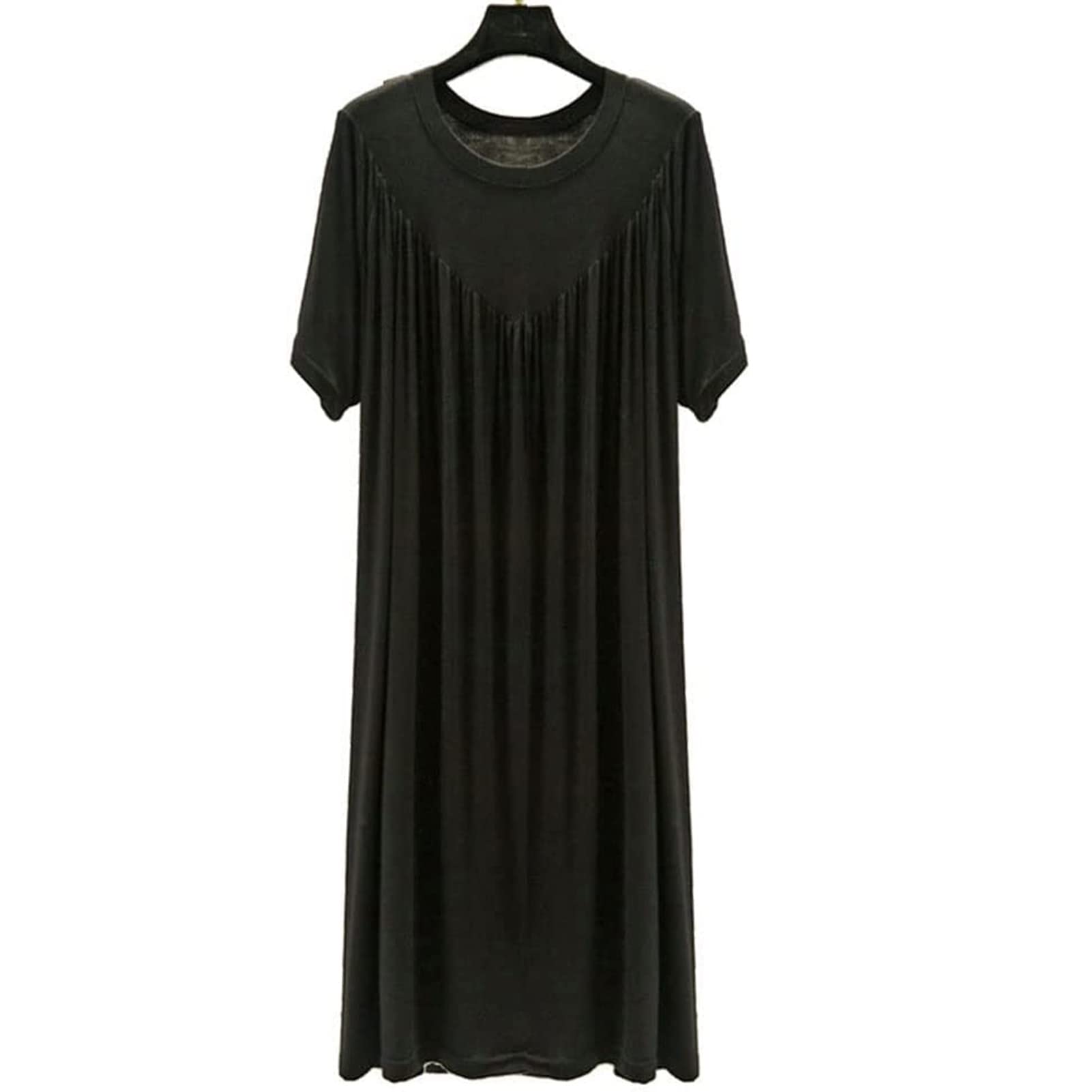 FYHCY Women's Super Soft Comfortable Short Sleeve Loose Pajama Dress - Plus Size Nightgown Pleated Nightshirt Sleepwear (Black, XL) for Lounge, Sleep & Relaxation at Home