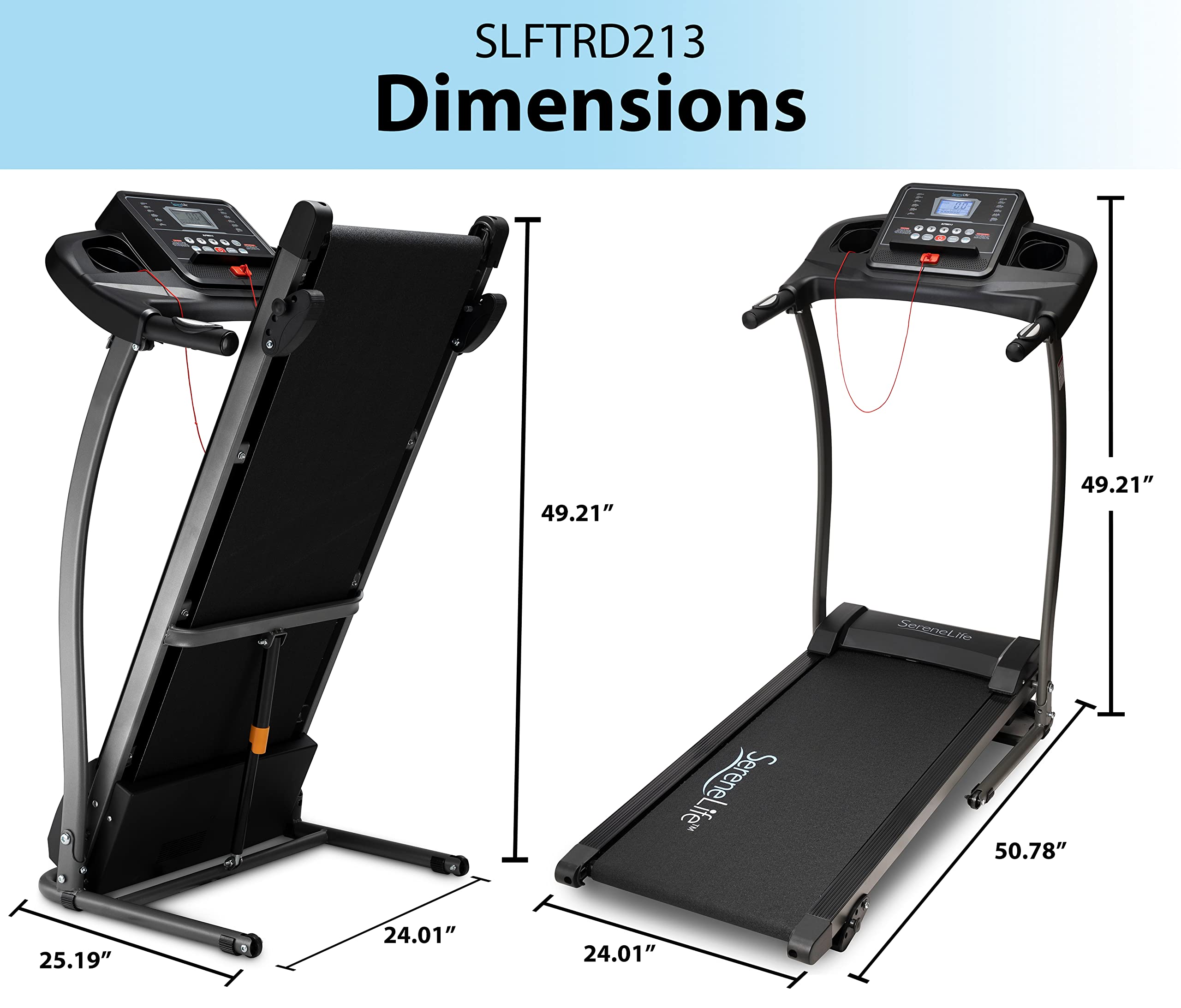 SereneLife Folding Treadmill - Electric Motorized Running Machine for Home Gym, Cardio Workout & Fitness Training | Compact Space-Saving Design for Apartments & Small Spaces