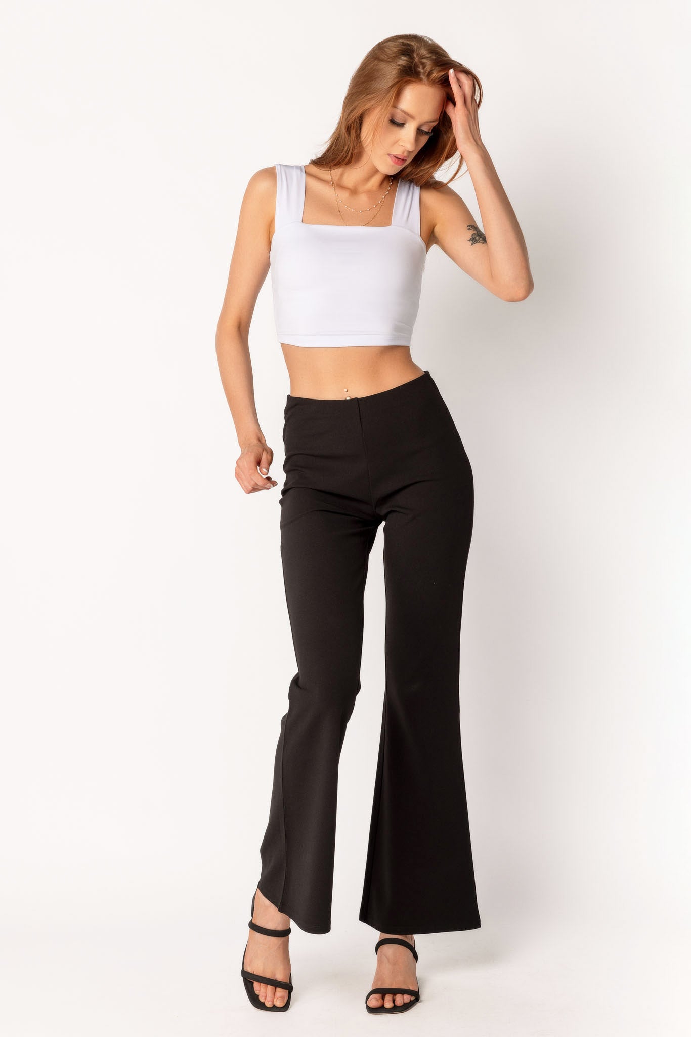 Stretch Crepe High Rise Flare Pants for Women - Comfortable & Stylish Wide Leg Trousers for Work, Office, and Casual Outfits