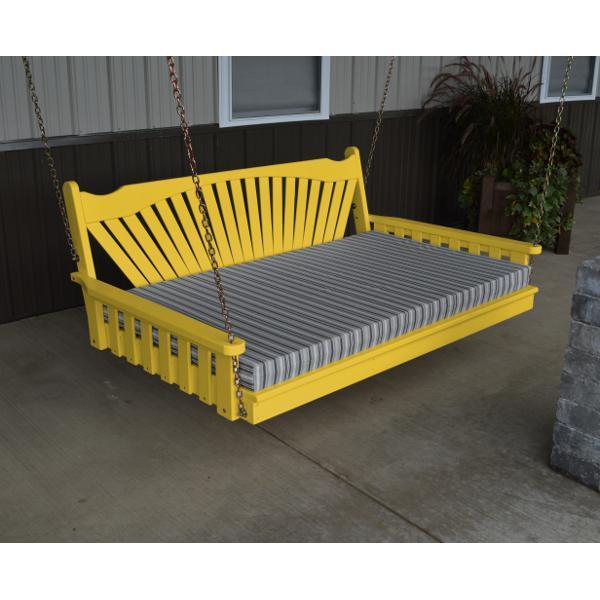 Yellow Pine Swing Bed with Fanback - Outdoor Hanging Bed for Porch, Patio, or Garden Relaxation