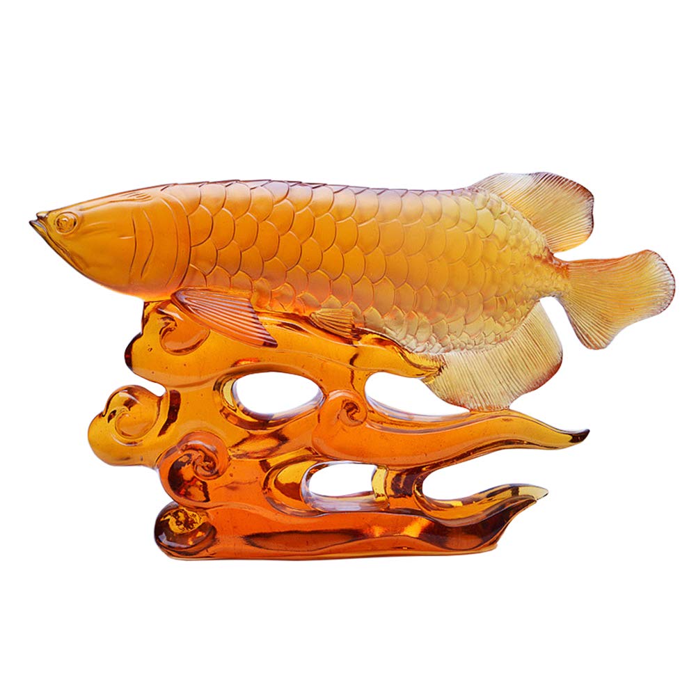 Handmade Blown Glass Arowana Statue - Elegant Home & Office Decor, Desktop Animal Sculpture, Unique Gift for Fish Lovers (21.5X4.3X12CM) - Perfect for Feng Shui, Aquarium Theme Decor & Asian-Inspired Interior Design