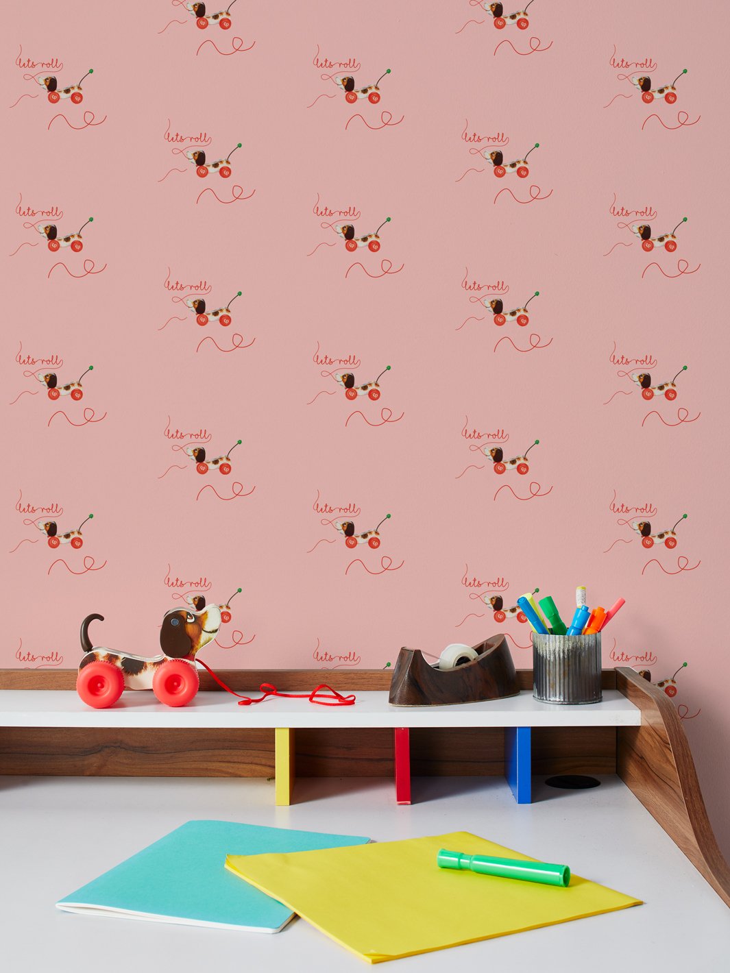 Fisher Price™ 'Let's Roll' Pink Wallpaper for Kids - Perfect for Nursery, Playroom & Bedroom Decor