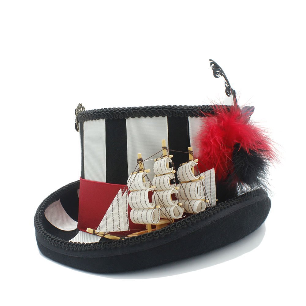 Steampunk Top Hat for Women - 100% Wool Pirate Mad Hatter Hat in Black (55CM) - Perfect for Cosplay, Halloween, Victorian & Gothic Fashion