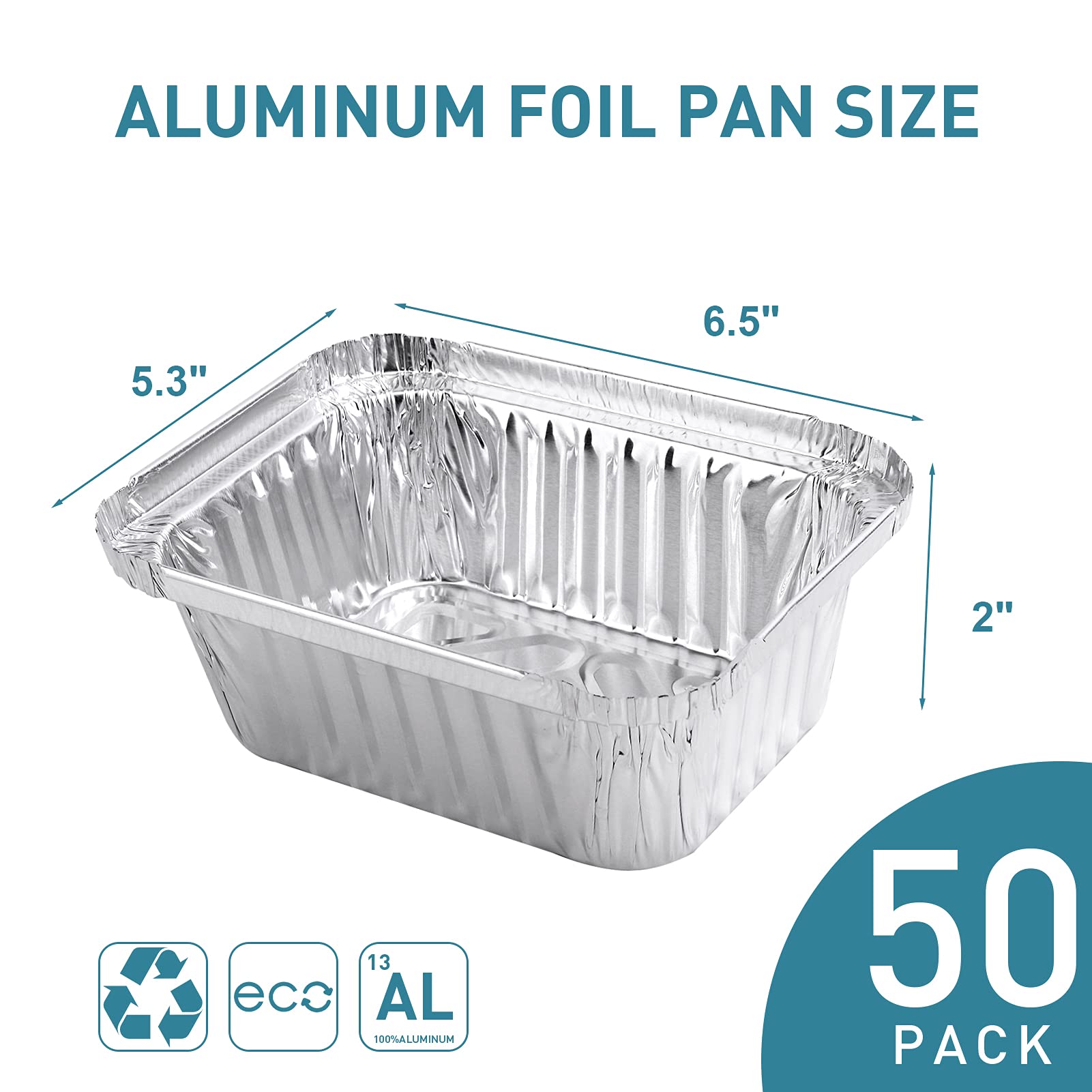 50-Pack 1.5LB Aluminum Pans with Clear Lids - Disposable Food Containers for Takeout, Meal Prep & Storage | Recyclable Foil Trays with Secure Seal for Freshness & Leakproof | Perfect for Catering, Parties & Leftovers (6.1x5.3x16.5 Inches)