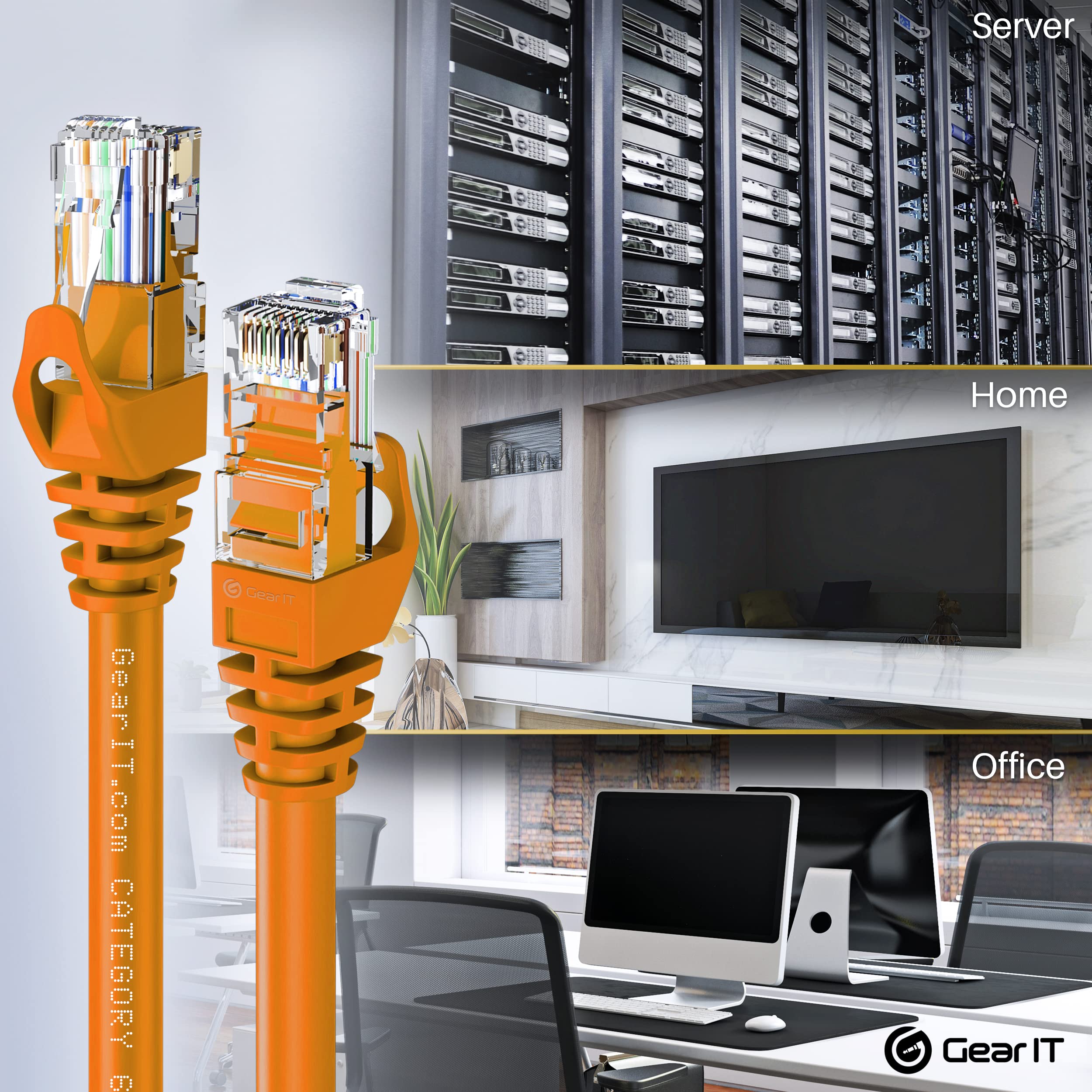 GEARit Cat6 Ethernet Cable 2 ft - High Speed 550MHz, 10Gbps Network Cable, Snagless RJ45 Connector, Patch Cord for Router, Modem, PC, Gaming - Durable Orange 2 Feet for Home & Office Networking