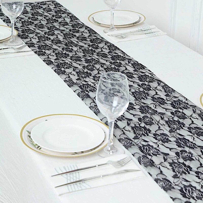 12-Pack 108-Inch Rose Flower Lace Table Runners - Elegant Wedding, Party, Dining Table Decor for Home & Event Decoration