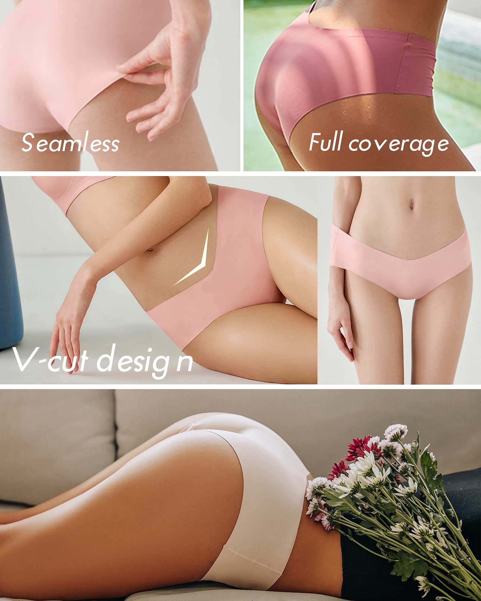 ROSYCORAL Women's Seamless Bikini Panties - Soft Stretch No Show Underwear - 9 Pack Cheeky Hipster Briefs (XS-L) for Everyday Comfort & Invisible Coverage Under Tight Clothing