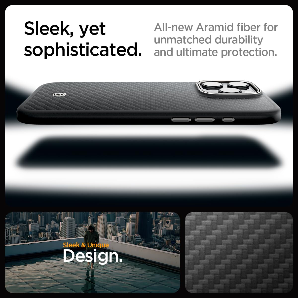 Spigen Enzo Aramid Case for iPhone 16 Pro Max - Slim Protective Cover with Premium Design | Perfect for Work, Travel & Everyday Use (Black/Natural)