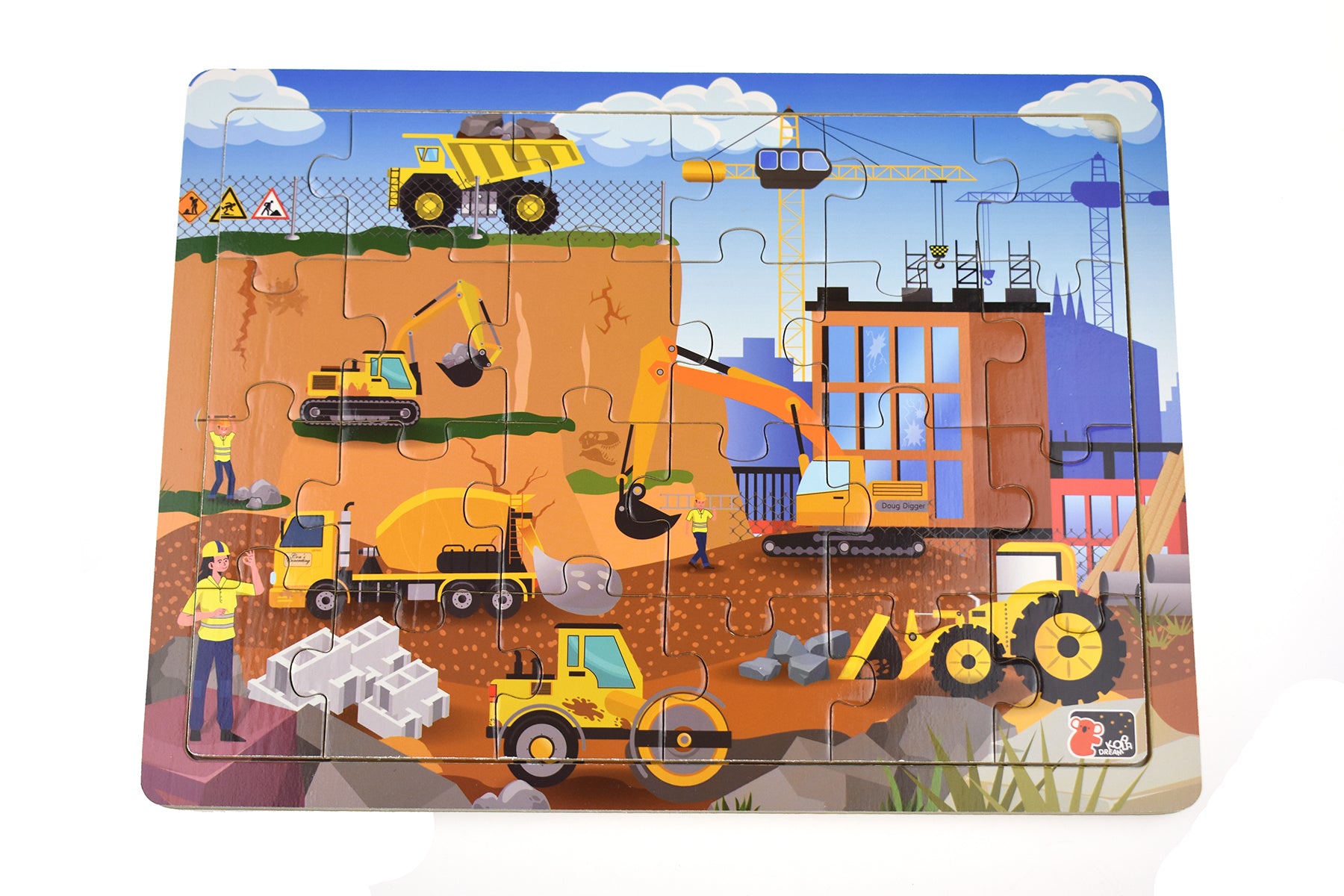 24-Piece Wooden Construction Site Puzzle Board for Kids - Educational Toy for Toddlers & Preschoolers - Perfect for Learning & Playtime at Home or School