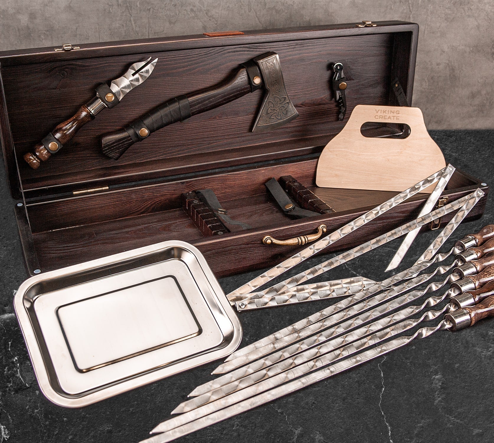 Premium Lynx BBQ Skewers Set - 12-Piece Stainless Steel Grilling Accessories with Wooden Storage Case | Perfect for Outdoor Cooking, Camping & Backyard Barbecues