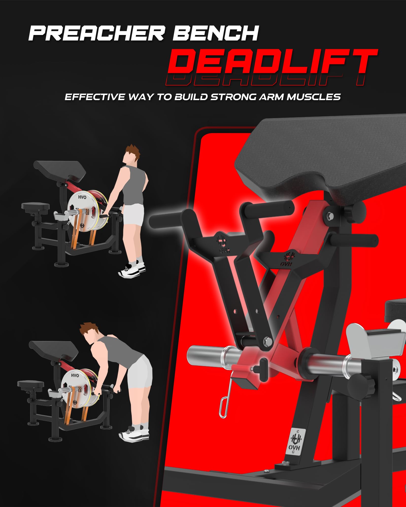 Preacher Curl Bench Bicep Machine - 3-in-1 Arm Workout Equipment for Biceps & Triceps with Barbell & Dumbbell Attachments, Adjustable Home Gym Station with Comfortable Bar Pad - Perfect for Home Workouts & Strength Training