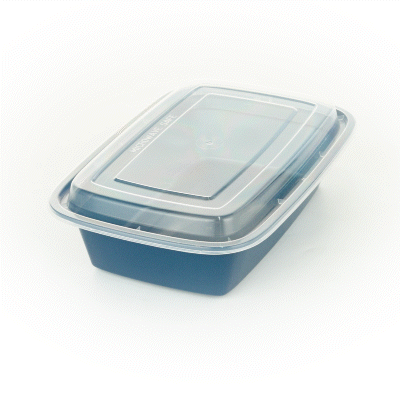 38 oz Rectangle Midnight Blue Plastic To Go Containers with Clear Lids - 100 Pack (8.75