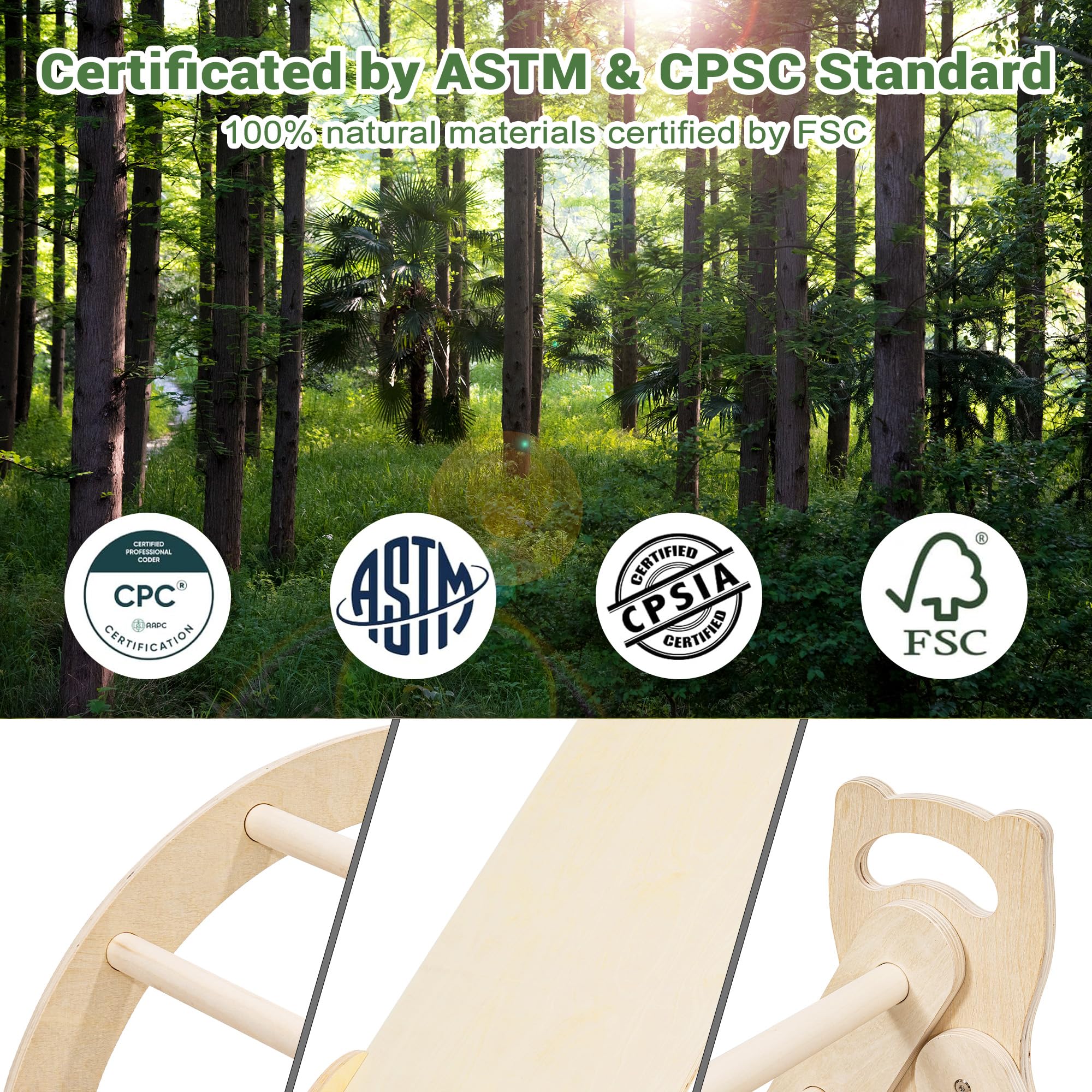 Pikler Triangle Set with Cushion - Natural Wood Toddler Climber & Montessori Climbing Toys for Kids 1-5 Years | Indoor Play Gym for Toddlers, Safe Developmental Activity for Home, Daycare or Preschool
