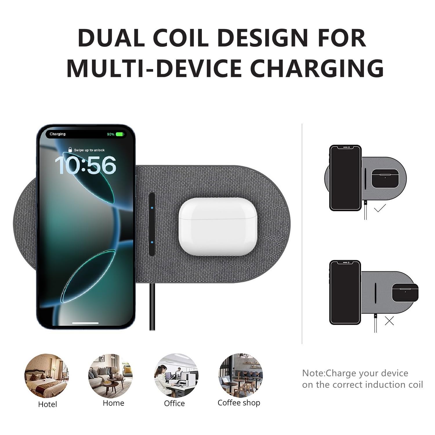40W Fast Wireless Charging Pad - Dual 20W Qi-Certified Charger for iPhone 16/15/14/13/12/11 Pro Max & AirPods 4/3/Pro | 15W 2-in-1 Charging Station for Samsung Galaxy S24/Galaxy Buds | Perfect for Home, Office & Travel Use