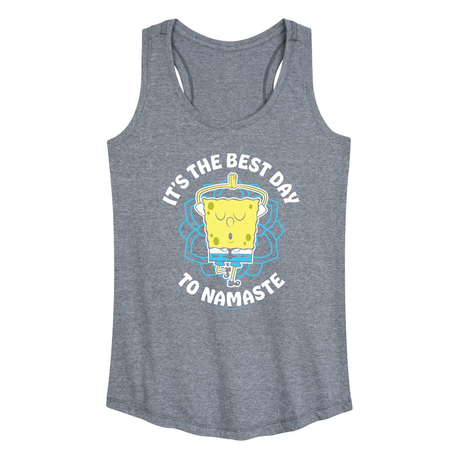 HYBRID APPAREL Spongebob Squarepants The Best Day to Namaste Women's Racerback Tank Top - Funny Yoga Graphic Tee for Women - Perfect for Yoga, Gym & Casual Wear