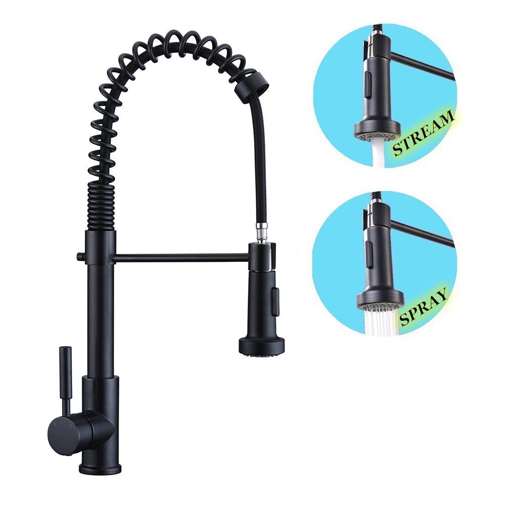 Single Handle Brass Kitchen Sink Faucet with Pull Down Sprayer in Oil Rubbed Bronze - Perfect for Modern Farmhouse & Industrial Style Kitchens