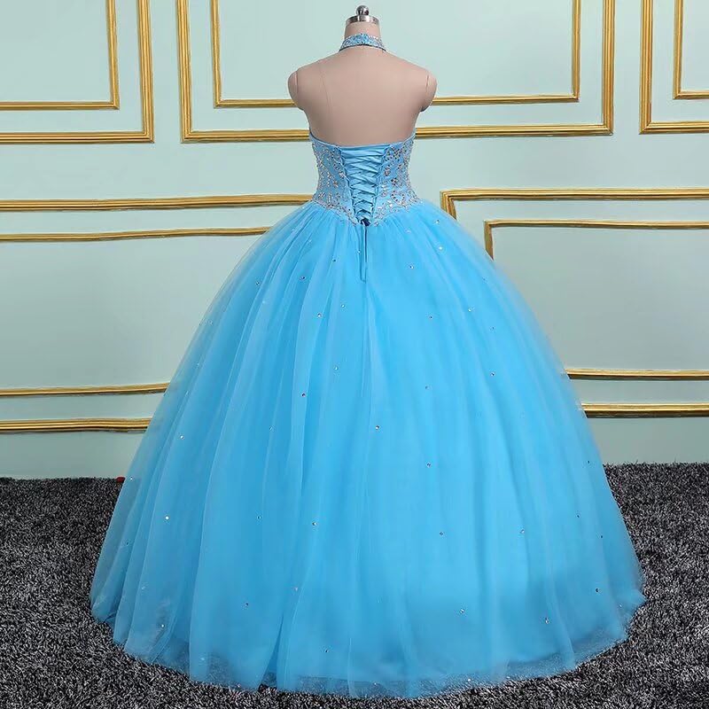 Sweet 16 Dresses 2025 - Elegant Halter Beading Ball Gown Long Prom Dress with Corset Back for Quinceanera | Perfect for Birthday Parties, Prom Nights & Special Occasions