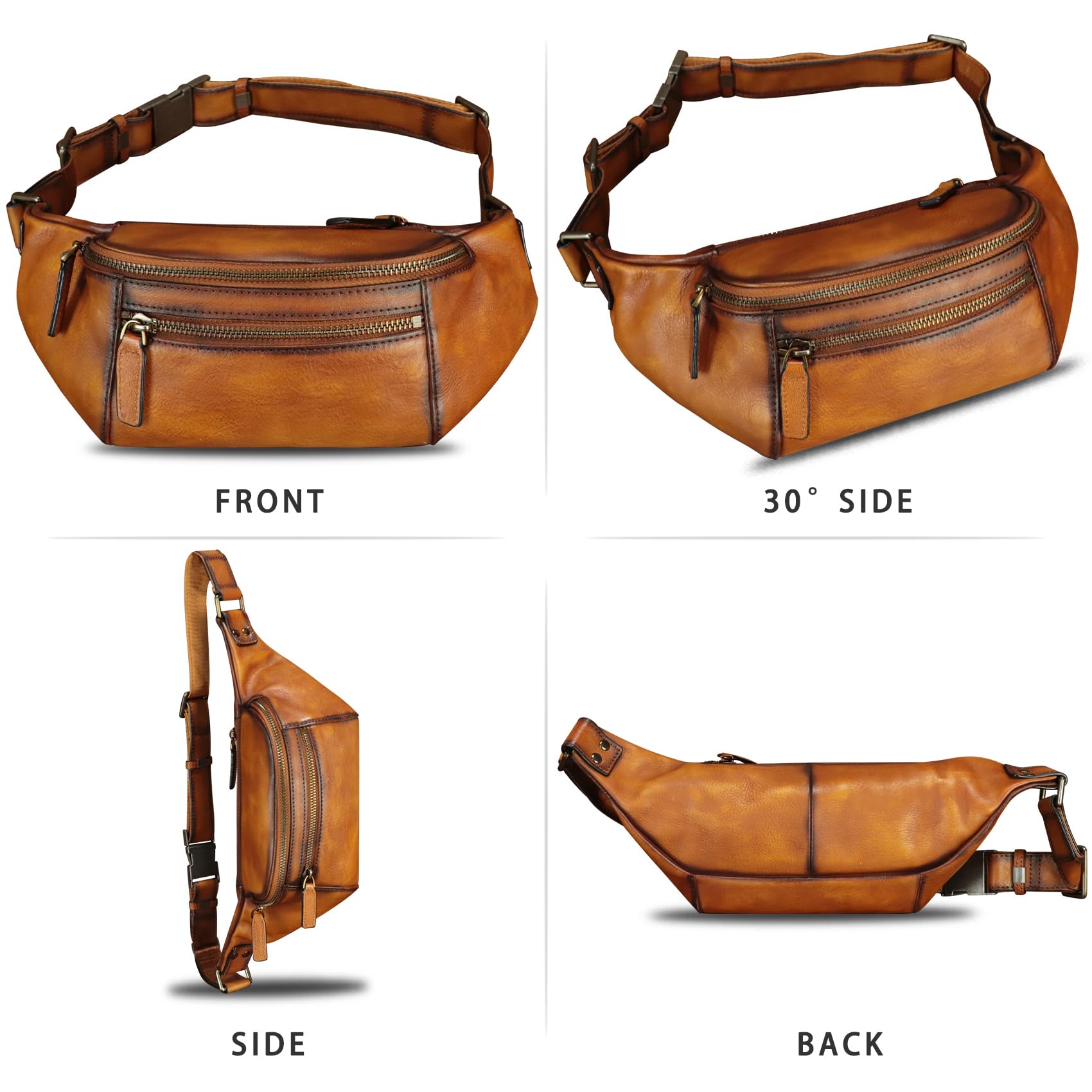 Vintage Genuine Leather Fanny Pack for Women & Men - Real Leather Waist Bag, Hip Bum Bag, Crossbody Sling Bag - Perfect for Travel, Hiking, Festivals & Everyday Use