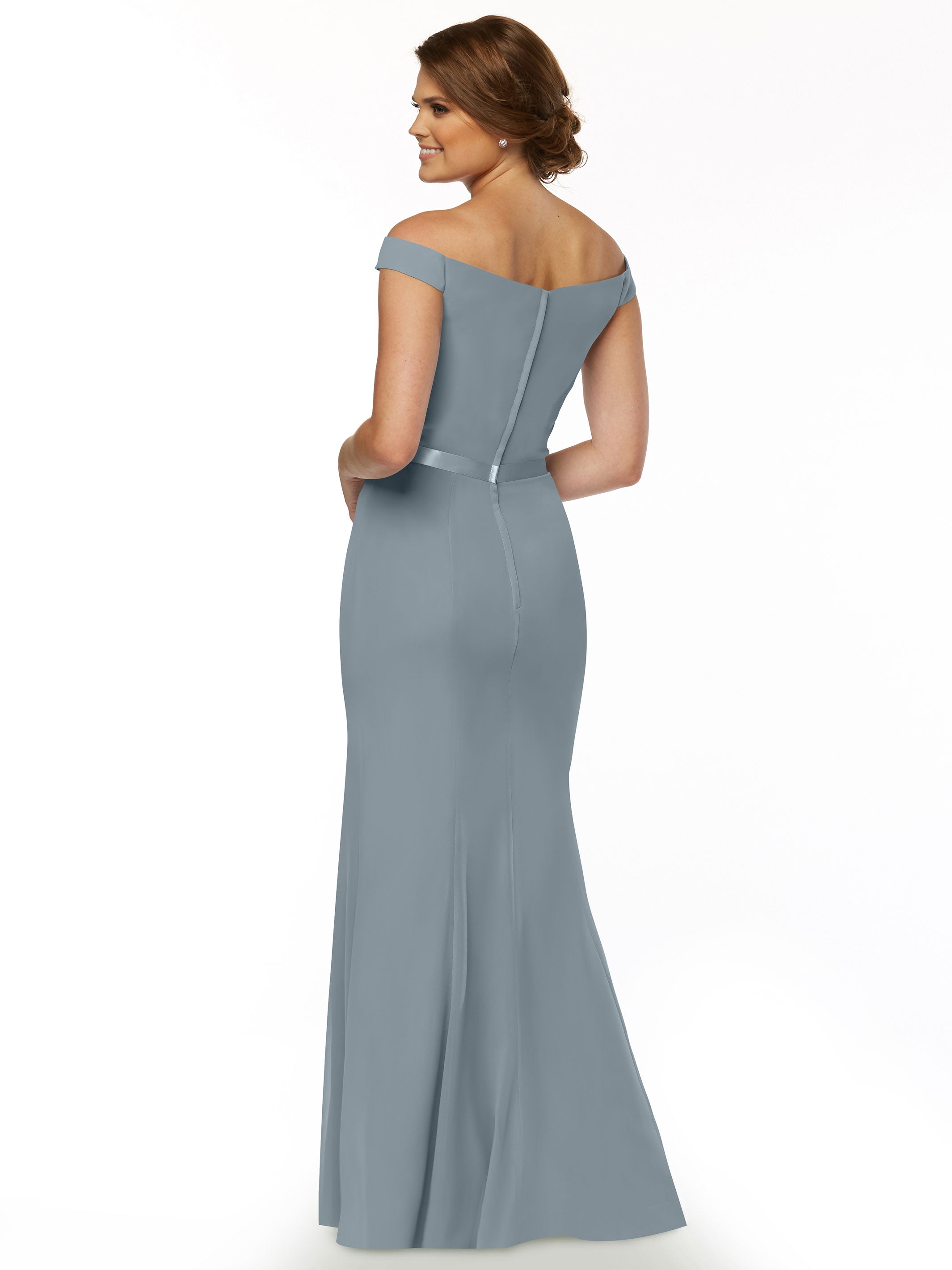 Elegant Off-The-Shoulder Chiffon Bridesmaid Dress with Ribbon Belt - A-Line Fit & Flare Design for Weddings, Parties & Special Occasions