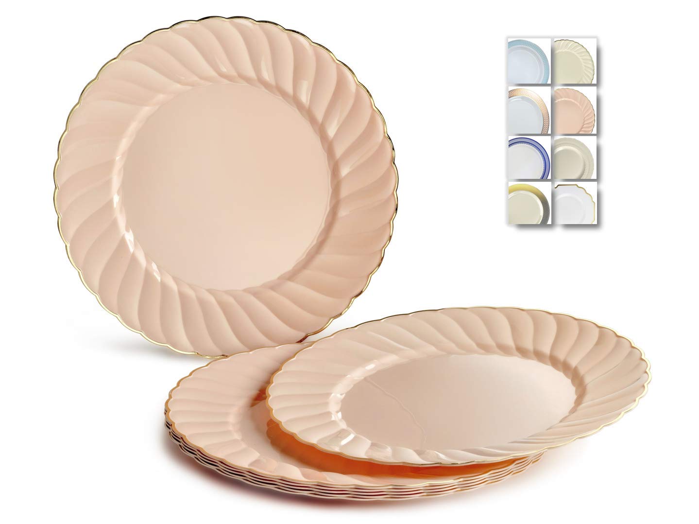 240 Heavyweight Disposable Plastic Plates for Weddings & Parties - 10.25'' Elegant Blush & Gold Dinner Plates (Ideal for Bridal Showers, Baby Showers & Formal Events)