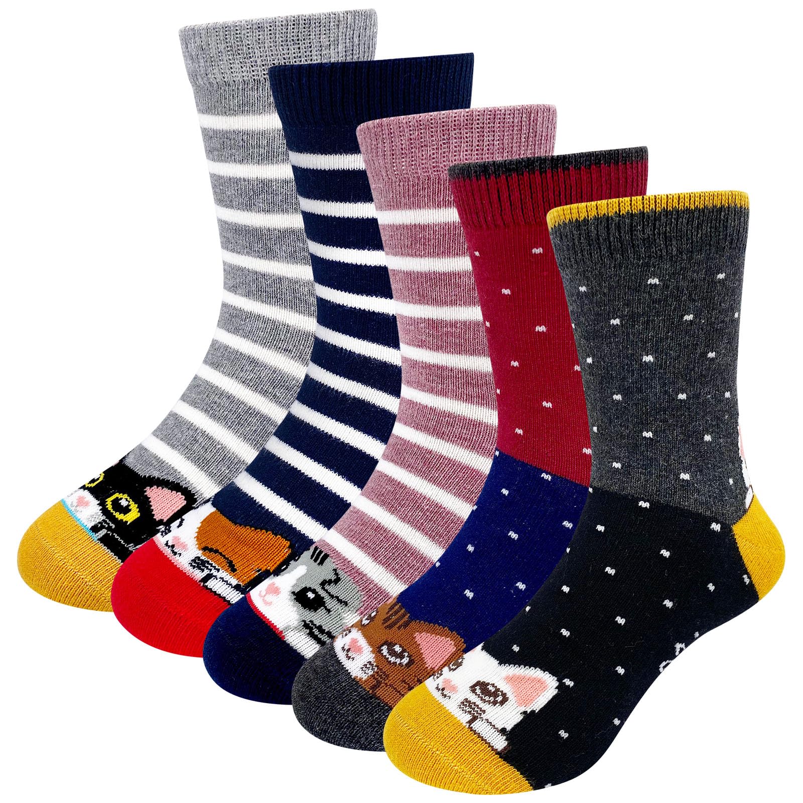 ZAKASA Cute Animal Print Kids Socks - 5 Pairs Soft Cotton Toddler Ankle Socks with Fun Cat Patterns | Perfect for School, Playdates & Everyday Wear