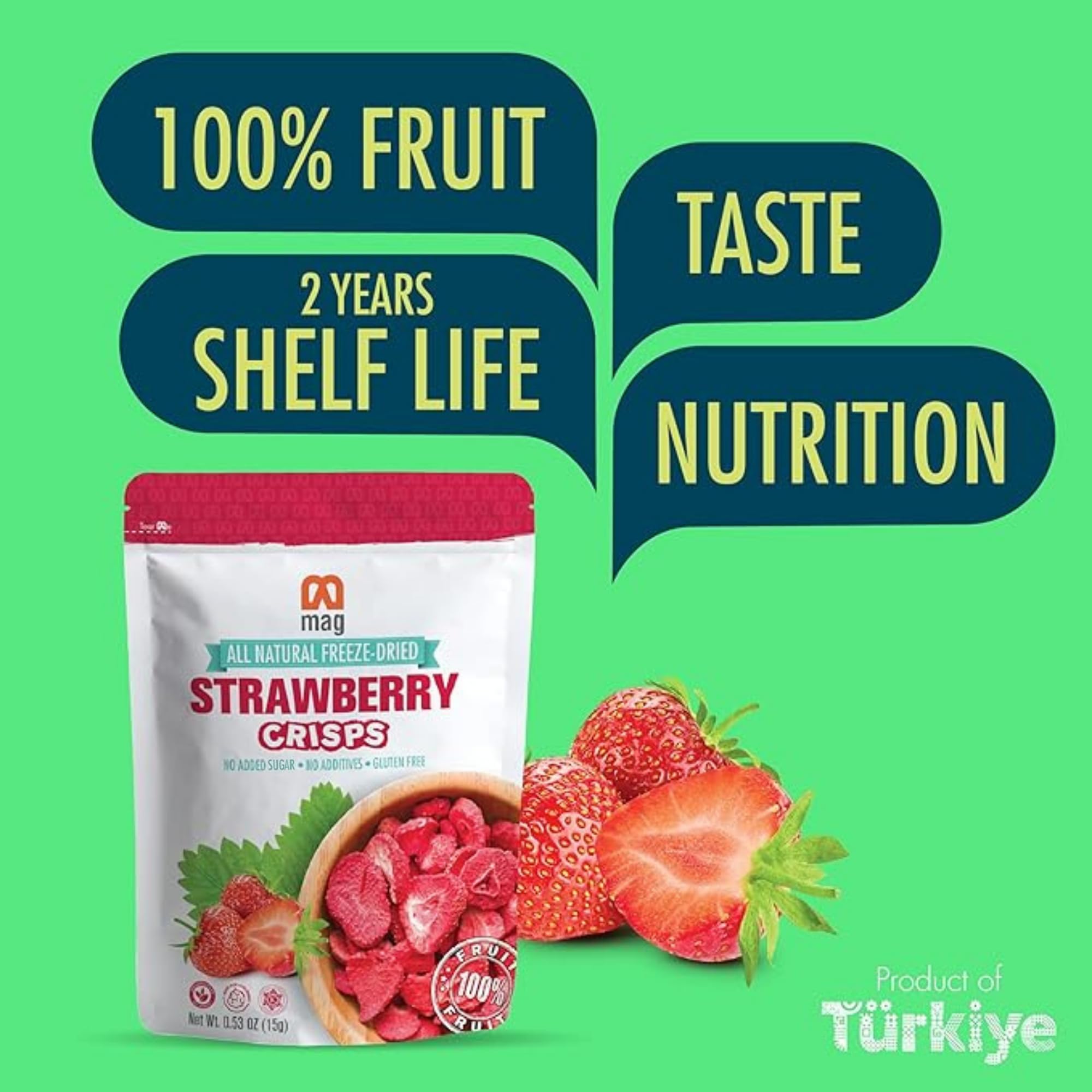 Freeze Dried Strawberry Slices - Healthy Vegan Snacks, Gluten Free, Non-GMO, Kosher & Halal Certified (Pack of 12, 0.53oz Each) - Crunchy Dehydrated Fruit for Travel, Hiking, School Lunch & On-the-Go Snacking