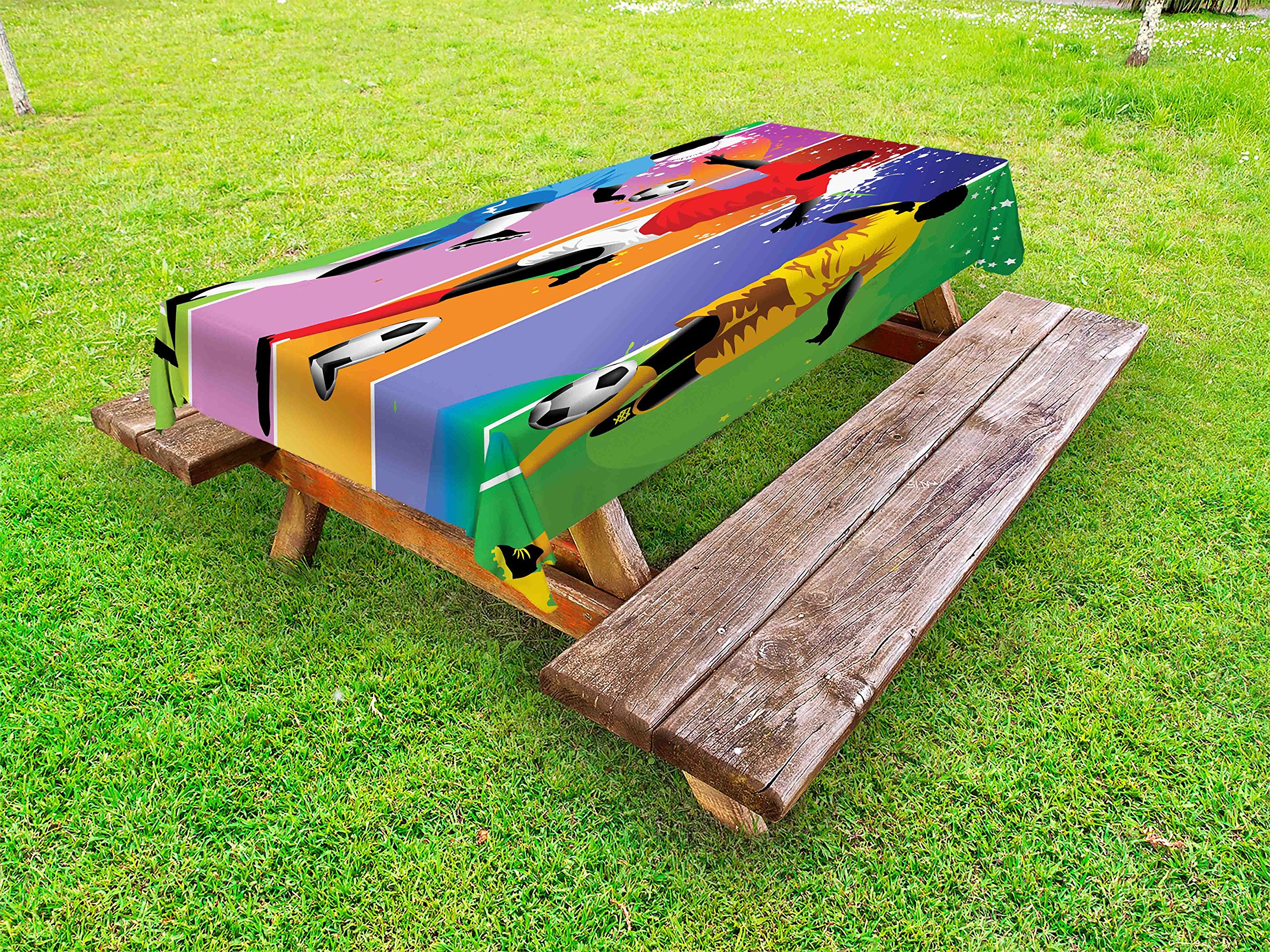 Ambesonne Soccer Outdoor Tablecloth - Waterproof Washable Picnic Table Cover with Modern Soccer Player Design, 58
