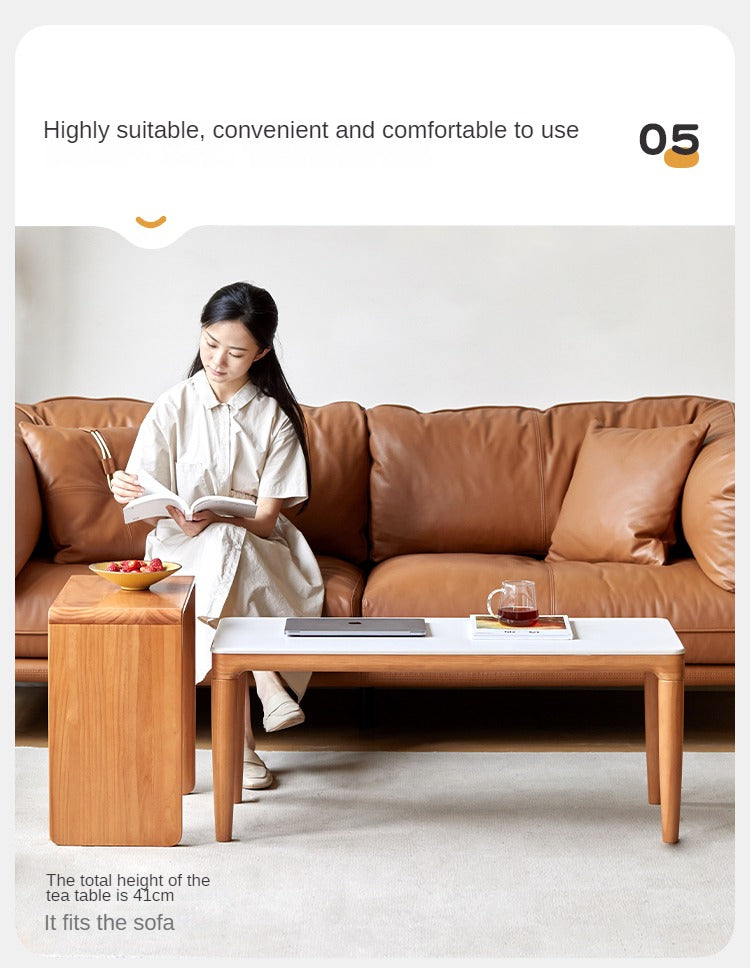 Modern Pine Solid Wood Coffee Table with Rock Plate Design - Stylish and Durable Living Room Furniture for Home Decor