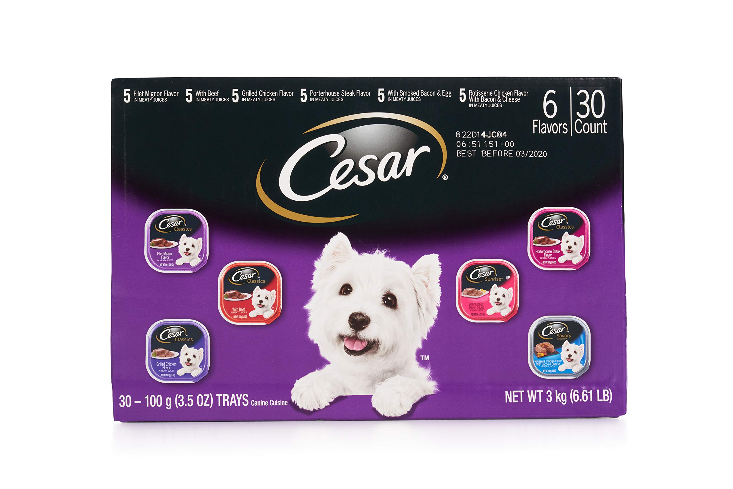 Premium Cesar Canine Cuisine Wet Dog Food Variety Pack - 30 Count (6.61 lbs) | Meaty Juices Flavor | Perfect for Small Breeds & Senior Dogs | Ideal for Mealtime, Training Treats & Food Toppers