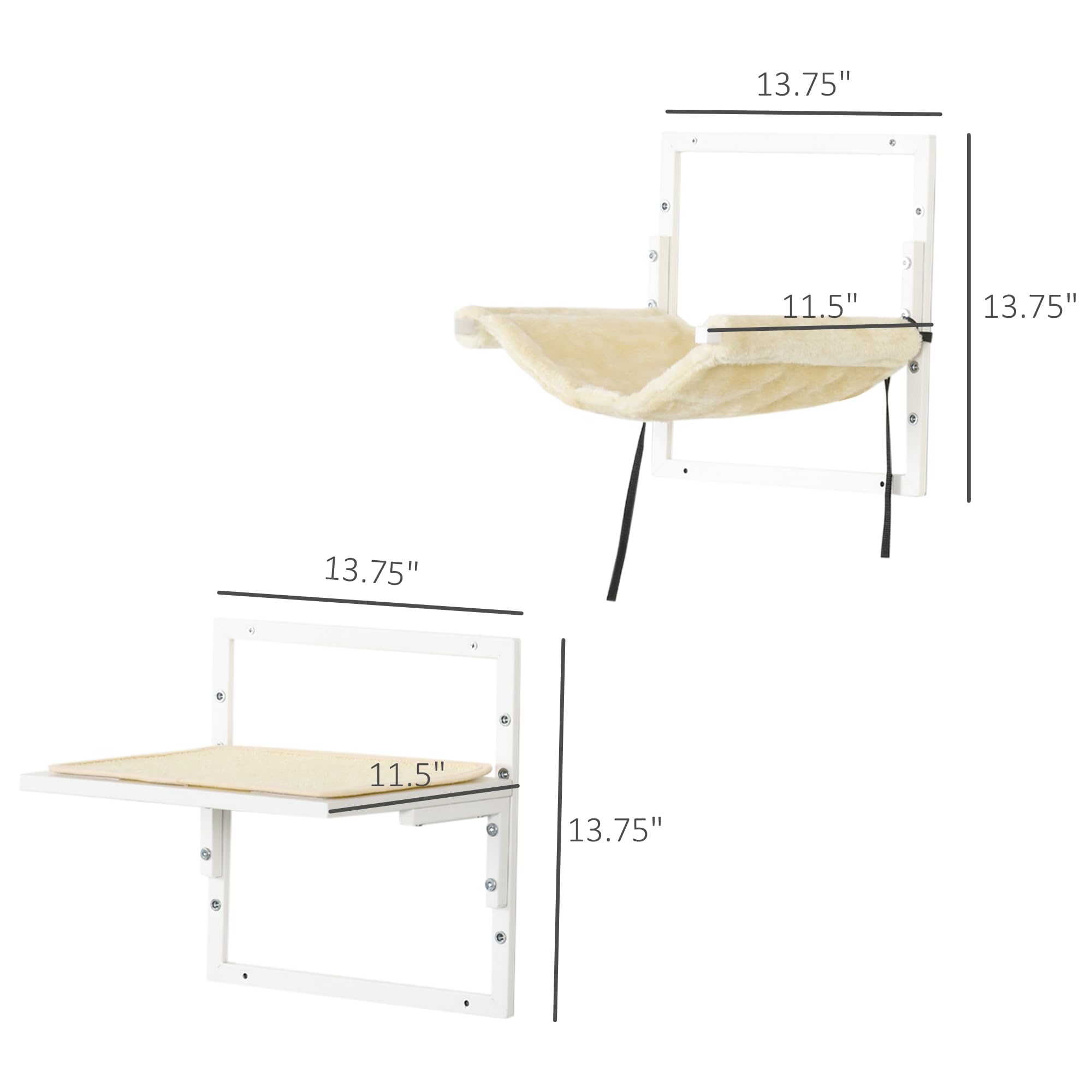 **PawHut 6-Piece Modern Cat Wall Shelves Set - Adjustable Height Cat Perches, Jumping Platforms & Hammock for Indoor Cats - Cream White - Perfect for Small Spaces & Cat Play Areas**