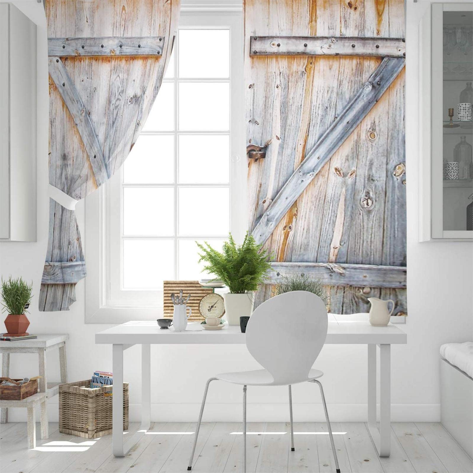 Rustic Wooden Barn Door Window Curtains - 3D Printed Farmhouse Thermal Insulated Blackout Drapes for Noise Reduction - Set of 2 Panels (52x84 Inches) - Perfect for Living Room, Bedroom & Kitchen Decor