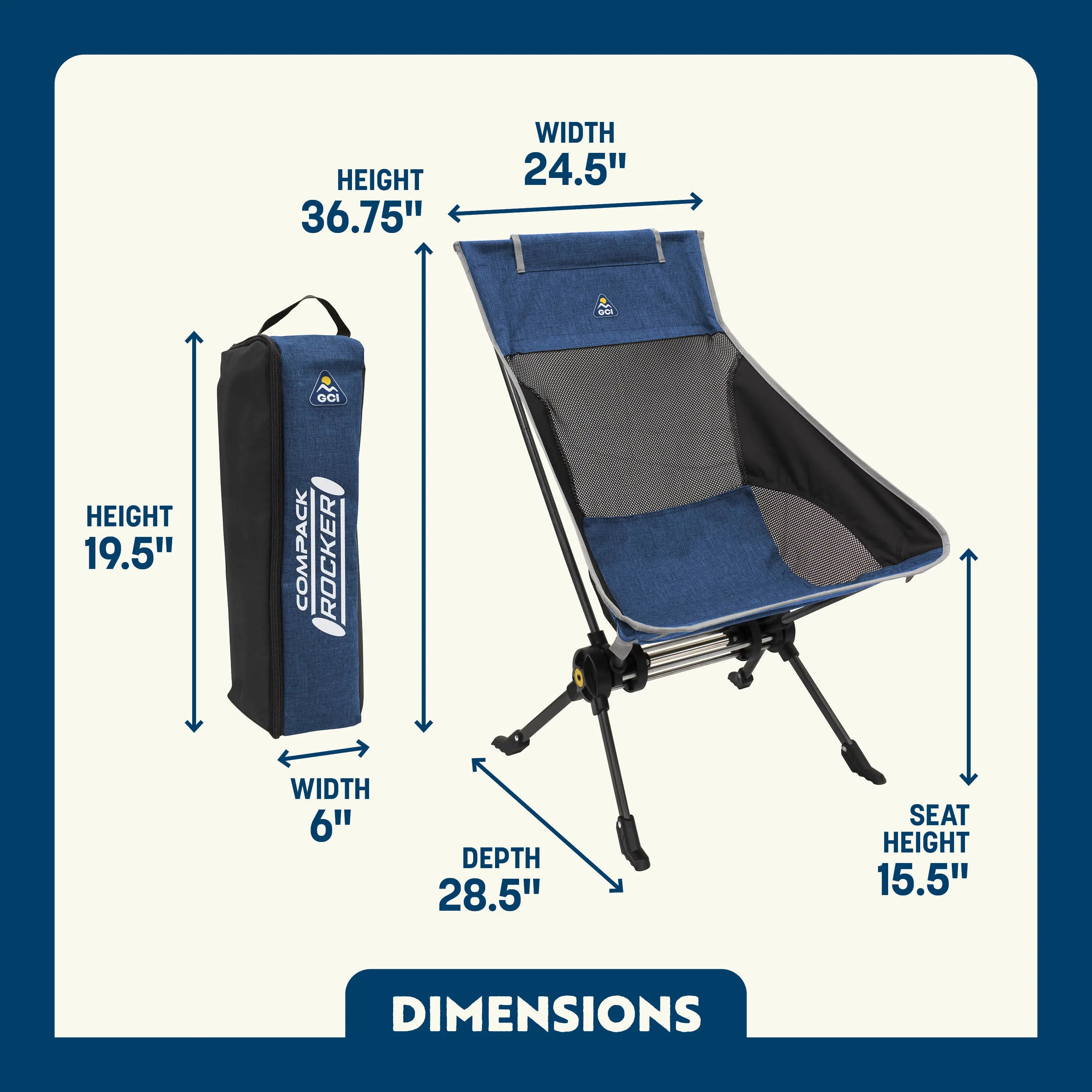 Compack Rocker - Compact and Portable Rocking Chair for Outdoor, Camping, Travel & Home Use - Lightweight Folding Rocker with Carry Bag - Perfect for Patio, Backyard, Beach & RV Trips