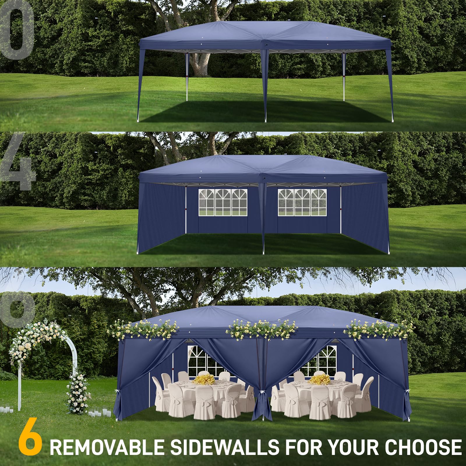 Outvita 10x20ft Pop Up Canopy Tent with 6 Sidewalls - Easy Setup Portable Shelter for Outdoor Events, Parties, Weddings, Birthdays & Graduations (Blue) | Perfect for Backyard BBQs, Farmers Markets, Beach Trips and Camping