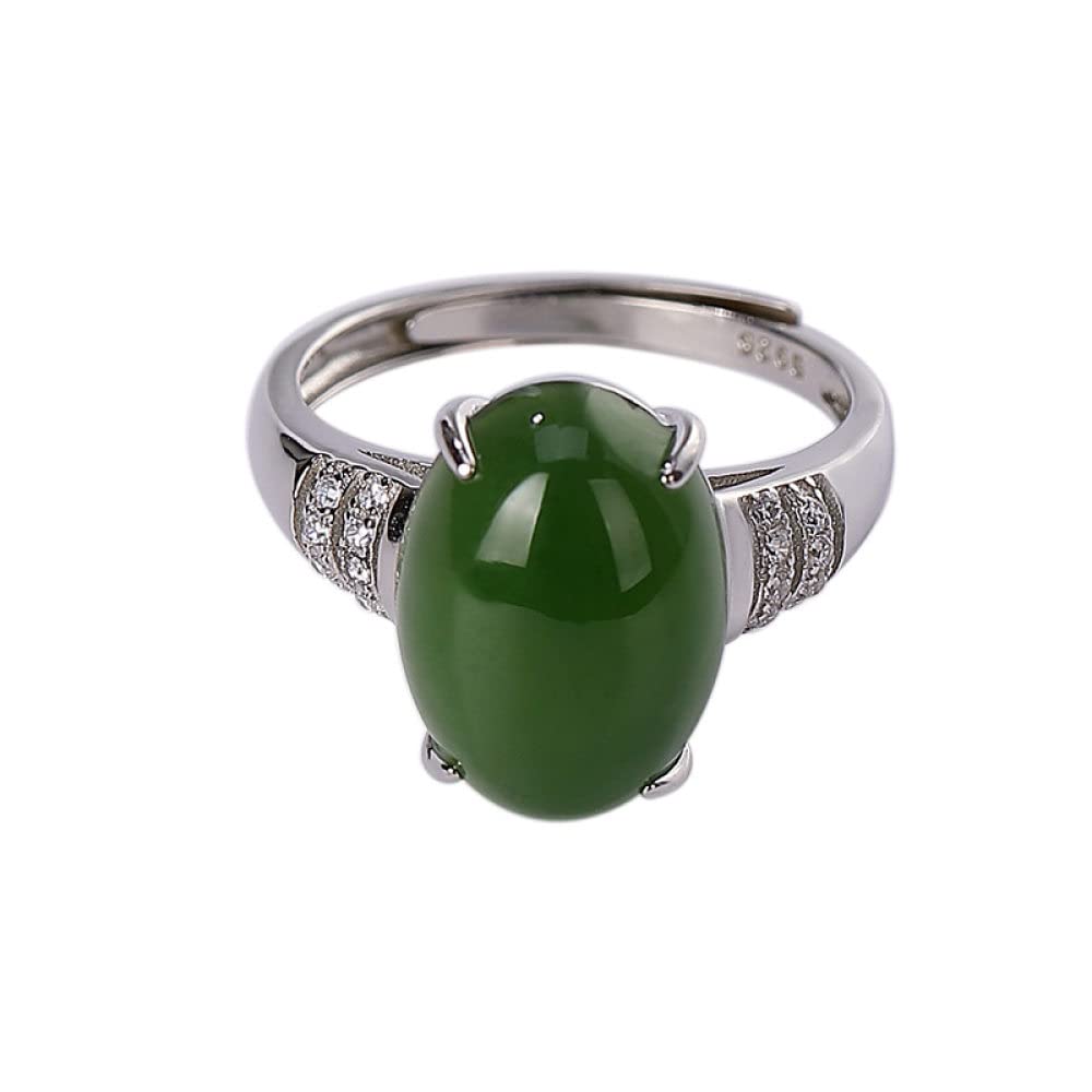 MNMH Women's Eternity Rings - 925 Sterling Silver Polished Light Luxury Ring with Micro-Set Zircon & Oval Hetian Jasper | Adjustable Open Band Jewelry Gift for Women, Men, Boyfriend & Girlfriend | Perfect for Anniversaries, Engagements & Special Occasions