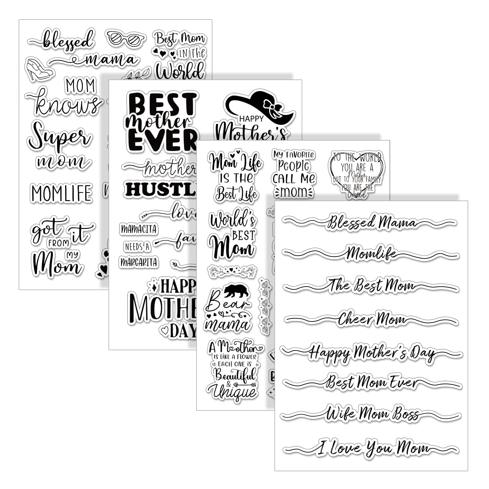 Whaline 4-Pack Clear Silicone Stamps for DIY Greeting Cards - Mother's Day, Scrapbooking, Embossing & Album Decor - Perfect for Crafting, Handmade Invitations & Gift Tags