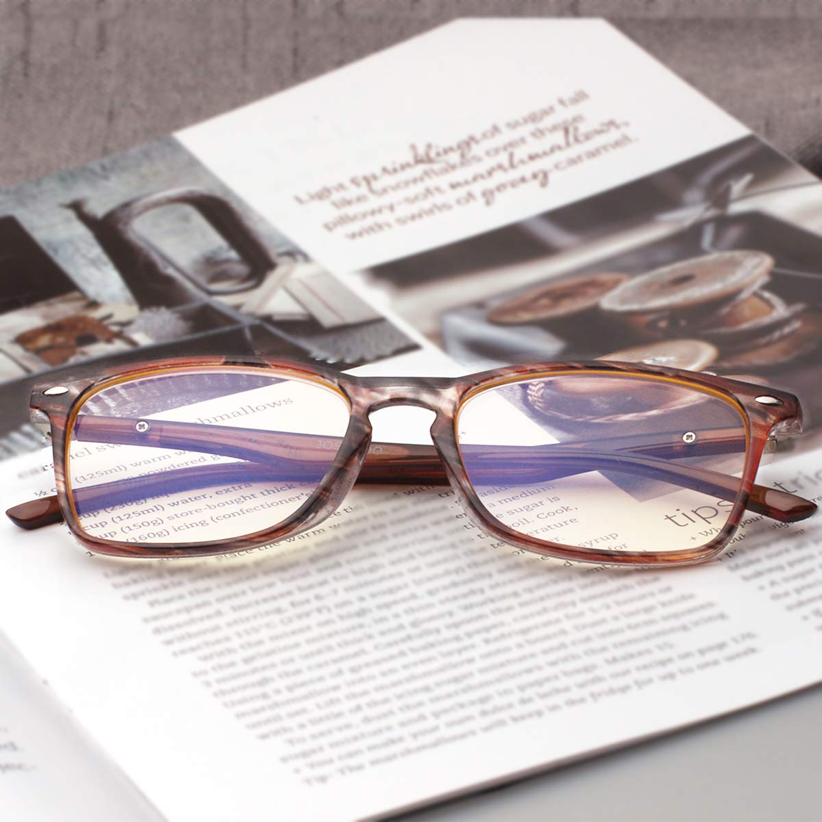 Blue Light Blocking Reading Glasses for Men & Women - JOSCHOO Computer Glasses with Anti-UV & Anti-Glare (Brown Stripe, +2.25) - Perfect for Office Work, Gaming & Digital Screen Use