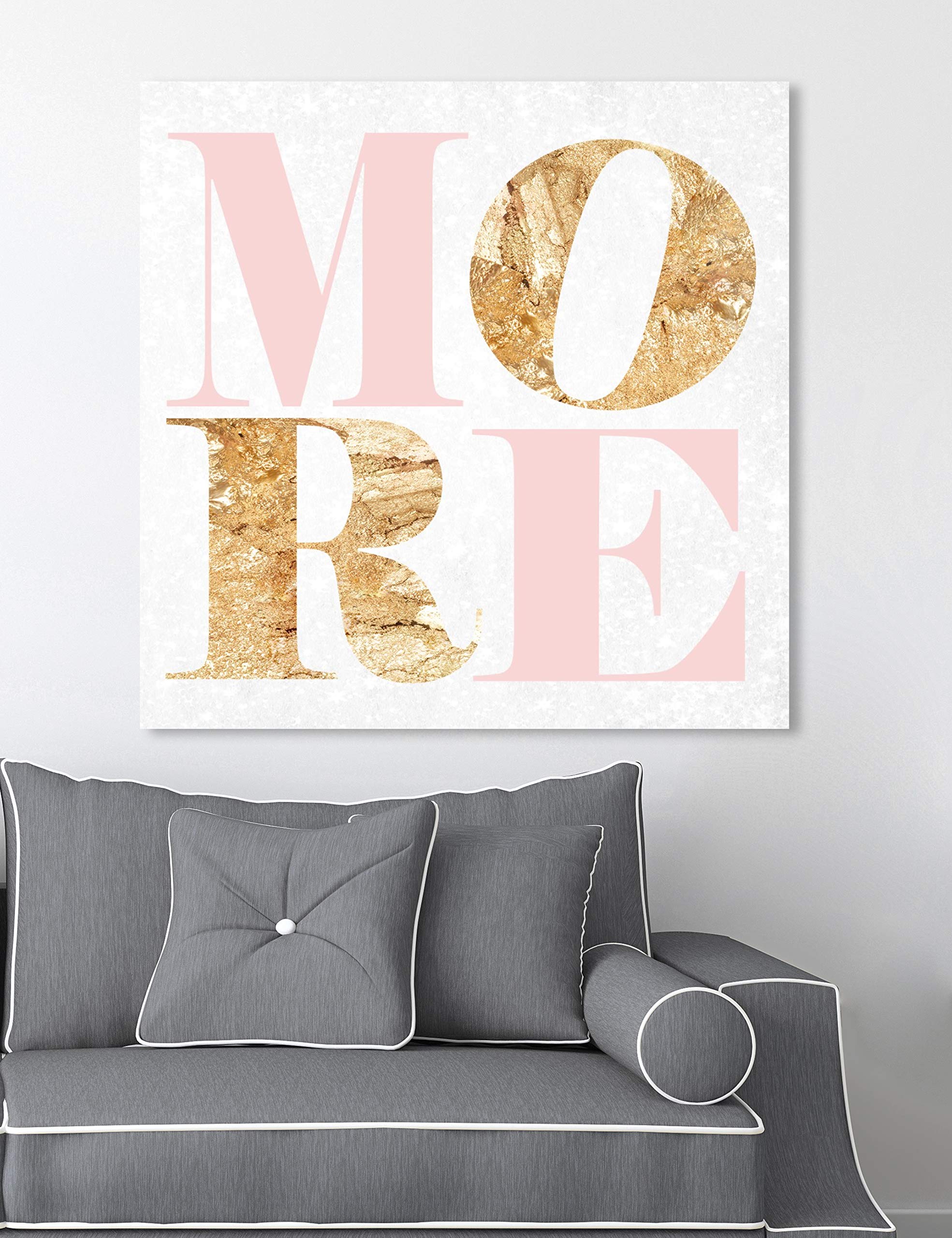 Oliver Gal Artist Co. 'Love More Romance' Typography Wall Art Canvas Print - 24x24 Inches Gold & Pink Home Decor for Bedroom, Living Room & Office