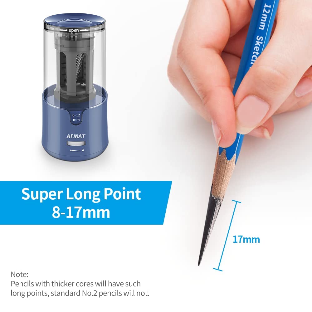 AFMAT Automatic Pencil Sharpener for Colored Pencils - Hands-Free & Long Point - Perfect for Artists & Students