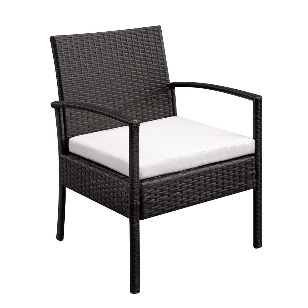 3-Piece Wicker Patio Furniture Set - PE Rattan Outdoor Conversation Set with Glass Table & Cushions for Patio, Balcony, Porch (Brown Gradient & White) - Perfect for Backyard Relaxation, Garden Parties & Outdoor Entertaining