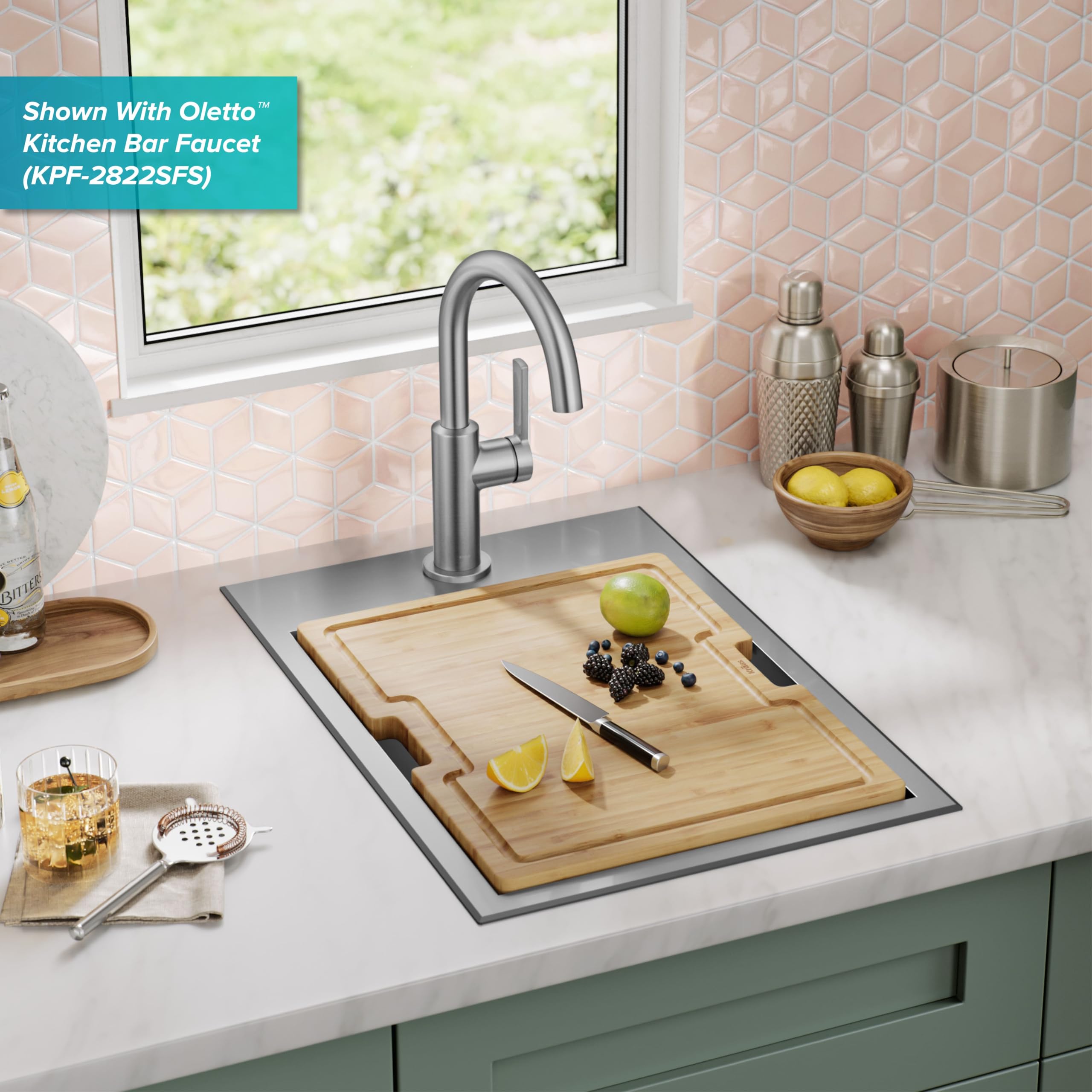 KRAUS Kore 15-Inch Drop-In/Top Mount Stainless Steel Kitchen Sink - 16 Gauge Single Bowl Bar Prep Sink with Accessories (Model KWT311-15) - Perfect for Small Kitchens, Bars & Food Prep Stations