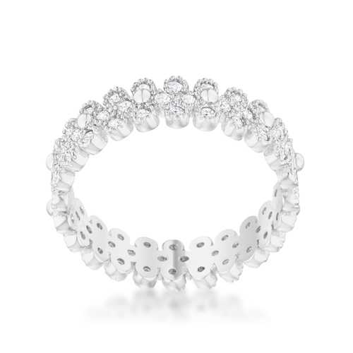 1ct CZ Eternity Ring for Women - Rhodium Plated Textured Bezel Set Wedding Band - Perfect for Anniversary, Engagement & Special Occasions