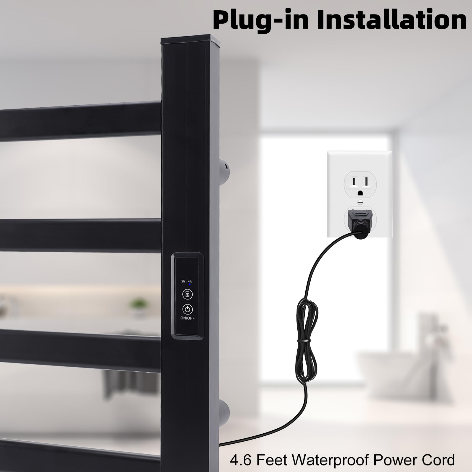 Electric Towel Warmer Heater - 4 Bar Wall Mounted Bathroom Towel Rack with Plug-in Heating, Matte Black - Perfect for Spa, Luxury Hotels & Cozy Home Bathrooms