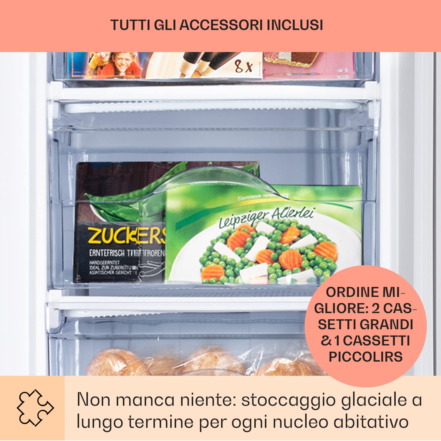 Klarstein 64L Energy Efficient Mini Freezer with Ice Tray - Compact Drawer Freezer for Bedroom, Office, Dorm & Small Spaces - Perfect for Storing Food, Drinks & Ice Cream
