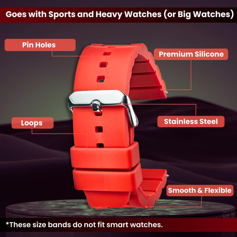 Premium Adjustable Silicone Watch Band for Women & Men - Waterproof Sporty Rubber Strap Compatible with Smartwatches & Regular Watches - Ideal for Running, Swimming & Outdoor Activities