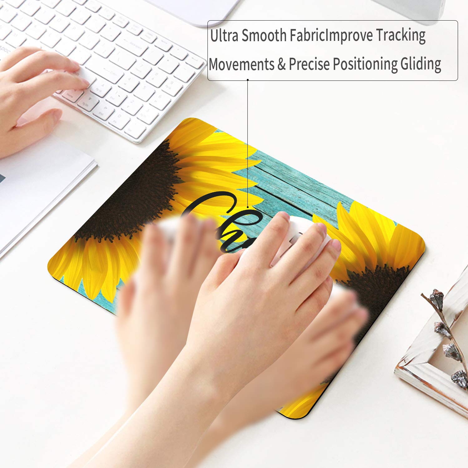 Cute Teal Sunflower Mouse Pad - Non-Slip Square Small Mouse Mat with Free Matching Coaster for Laptop & Computer | Portable Office Desk Accessory for Women | Perfect for Work, Gaming & Home Office Use
