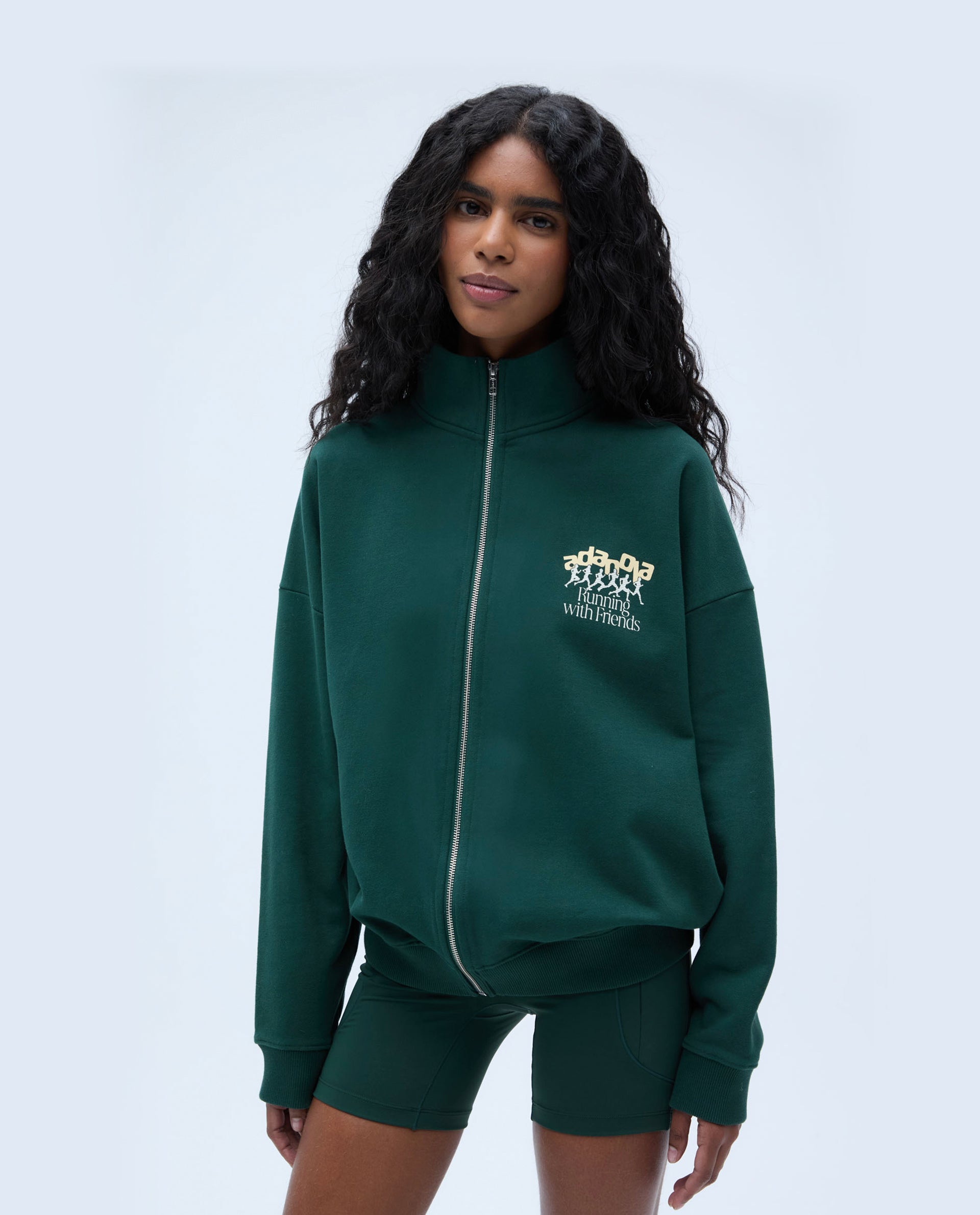 Oversized Funnel Neck Full Zip Sweatshirt for Runners - Pine Green | Comfortable Athletic Hoodie for Jogging, Gym & Casual Wear