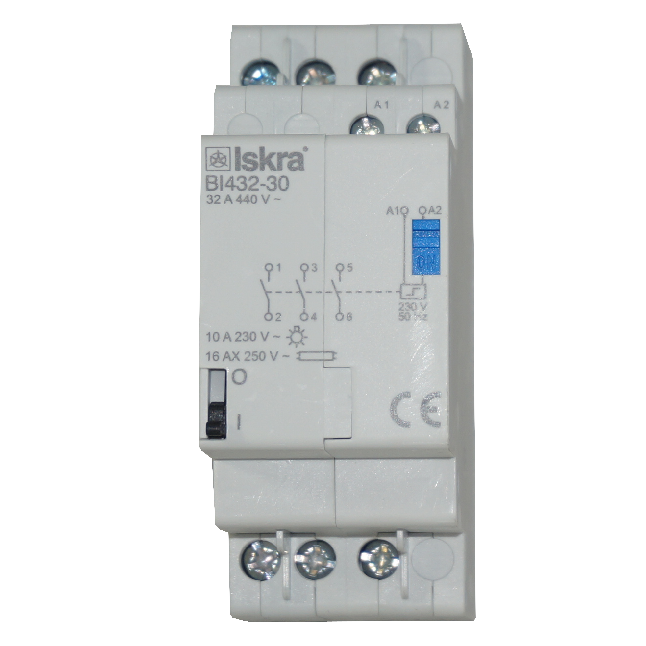BI432 30 24VAC 3-Pole SPST Bistable Latching Relay with Manual Control - 440VAC 32A 24V Coil Voltage (Resistive) - Ideal for HVAC Systems, Industrial Controls & Automation Equipment