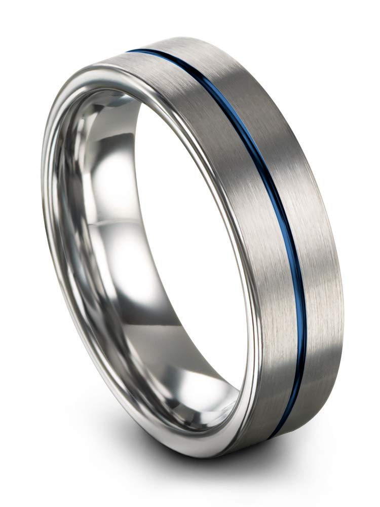 Tungsten Carbide Wedding Band Ring 6mm for Men & Women - Blue Black Center Line, Flat Cut, Brushed & Polished Finish - Custom Engraved Anniversary & Engagement Ring - Perfect for Weddings, Proposals & Special Occasions