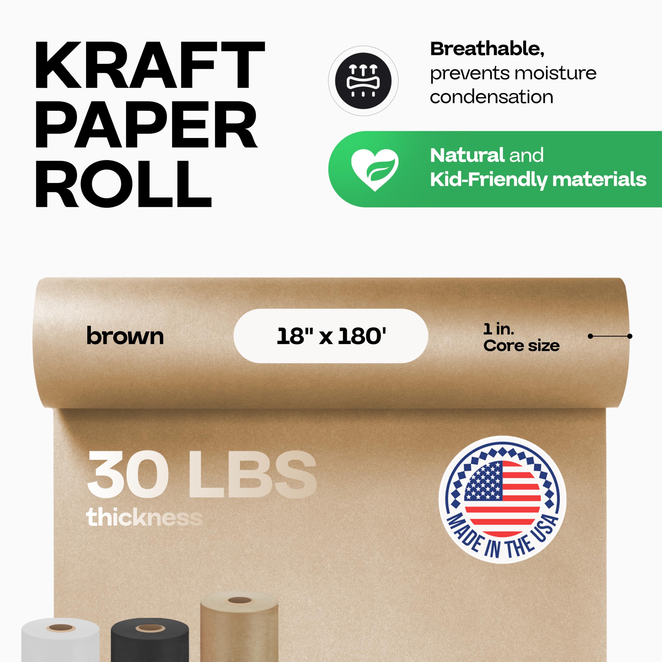 18x2160 Inch Brown Kraft Paper Roll (4 Pack) - 30lb Thick Recycled Wrapping Paper for Shipping, Packing, Moving & DIY Crafts - Eco-Friendly Packaging Material by IDL Packaging - Perfect for Gift Wrapping, Parcel Protection & Art Projects